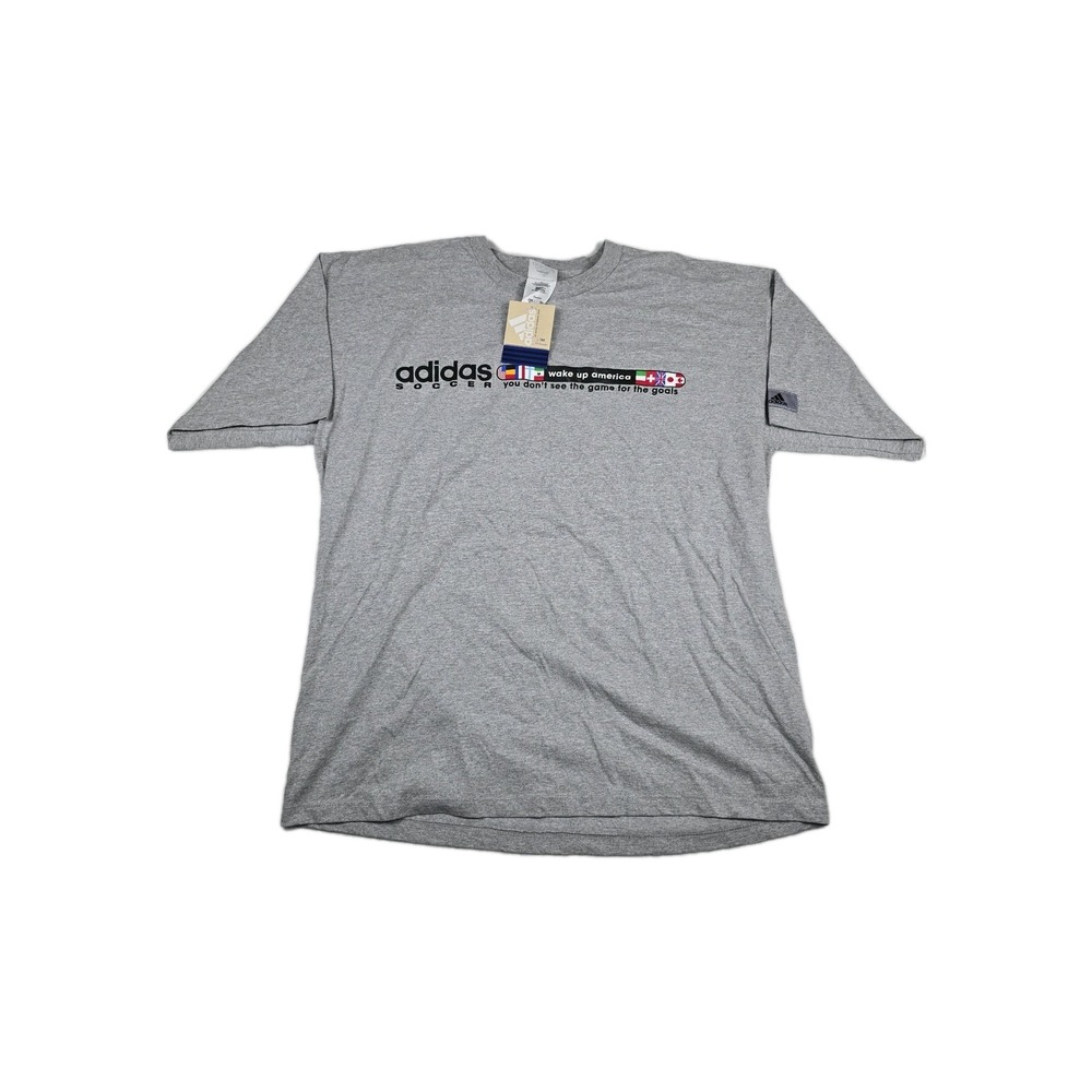 Adidas Soccer Y2K 2002 Wake Up America Men XL Gray T-Shirt New Vintage USA Made